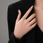 Silver Double-layer Irregular Cross Pearl Ring