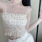 French Floral Shirred Camisole Crop Top