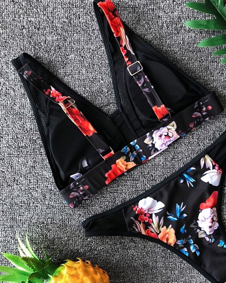 Floral Mesh Panel Bikini Set