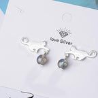 Silver Cat Tassel Stud Earrings with AAA Zircon