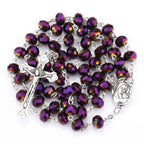 Catholic Beaded Necklace with Purple Glass Crucifix