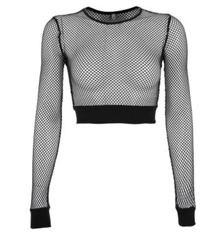 New Mesh Long Sleeve Crop Top with Straps