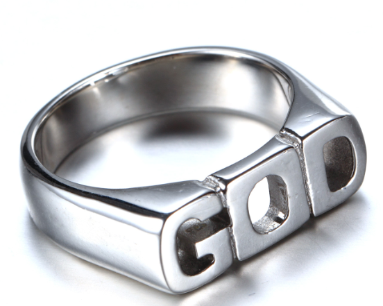 Simple Stainless Steel GOD Letter Titanium Ring