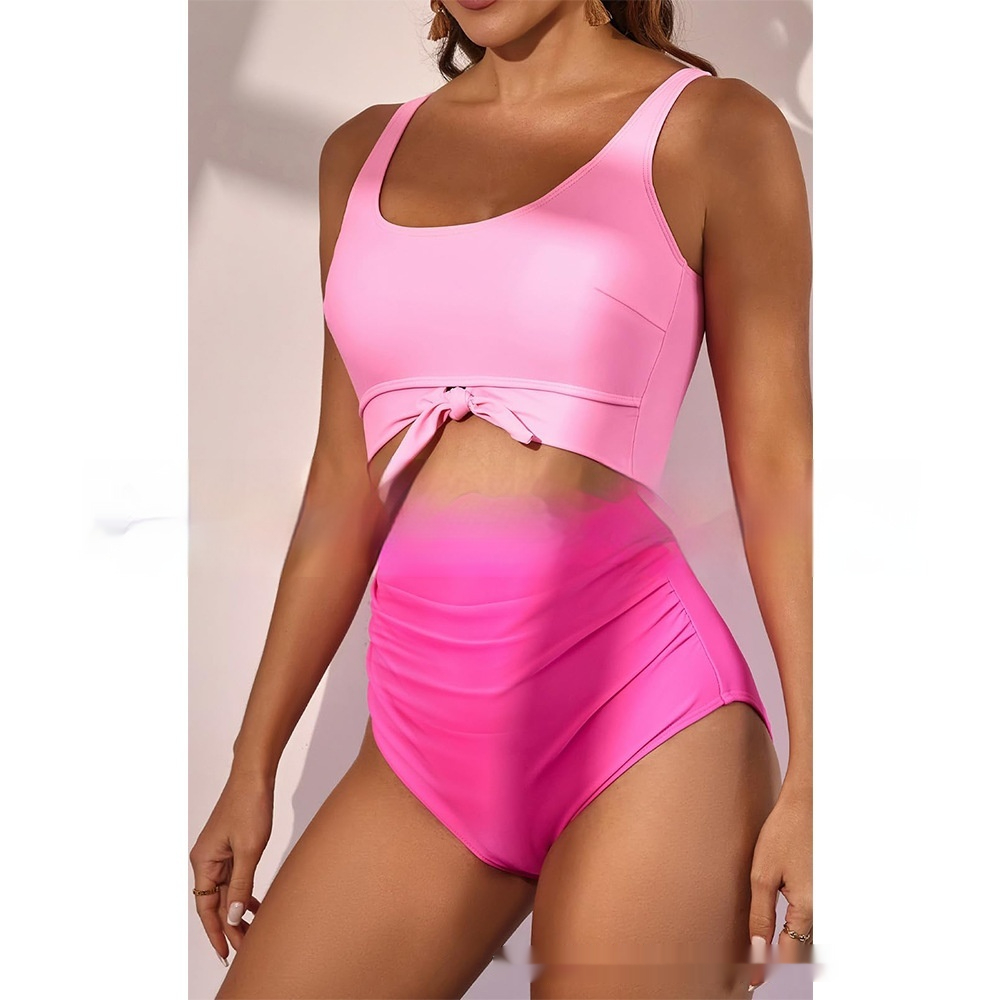 Color-Block Knot-Front Cutout One-Piece Swimsuit