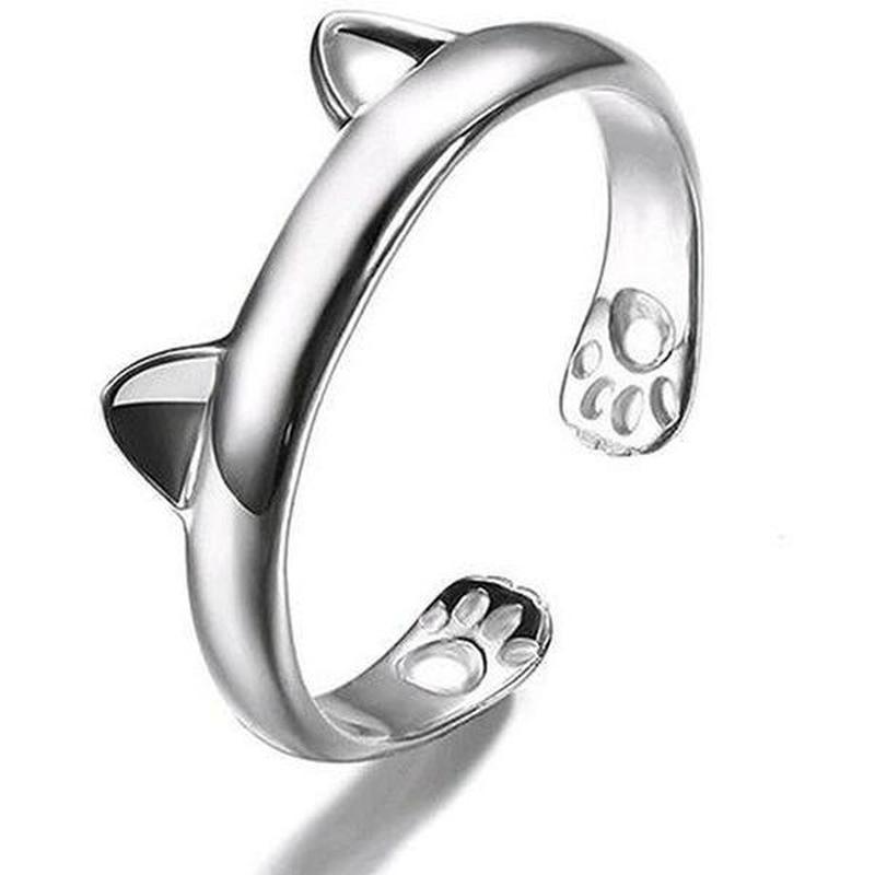 14K White Gold Plated Cat Ring | Jewelry