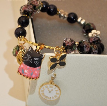 Korean Dongdaemun Cartoon Cat Beaded Bracelet for Women