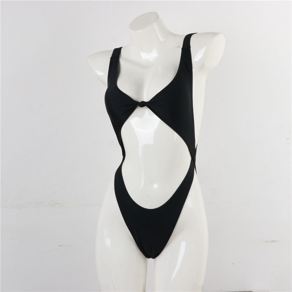 Womens Solid High-Cut One-Piece Swimsuit