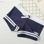 Boys Navy Striped Swim Trunks