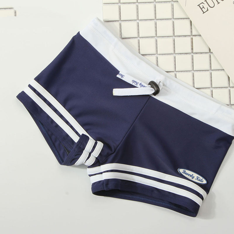 Boys Navy Striped Swim Trunks