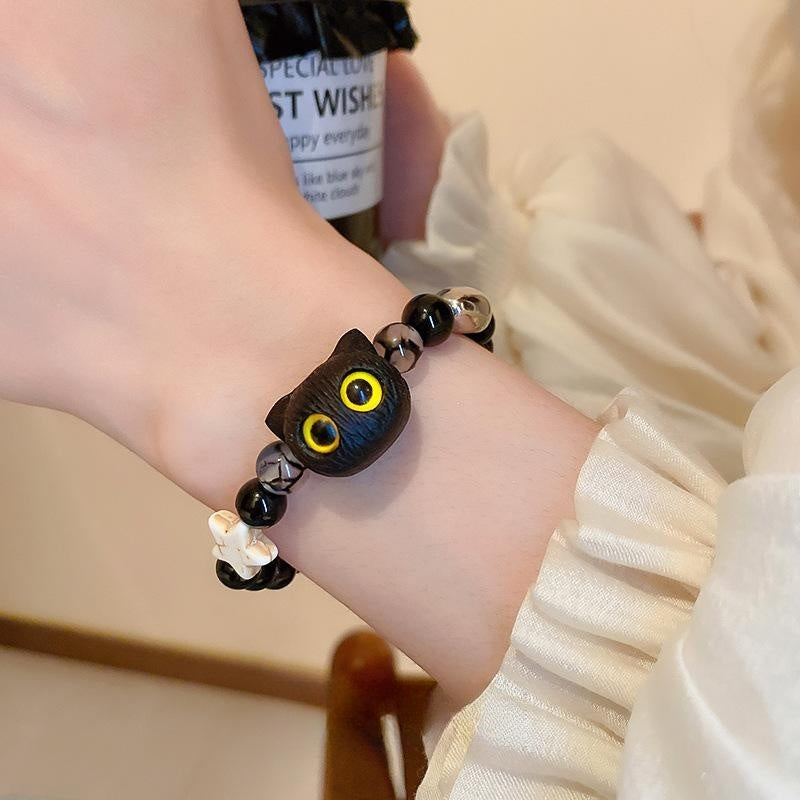 Cool Cartoon Cat Stone Beaded Bracelet