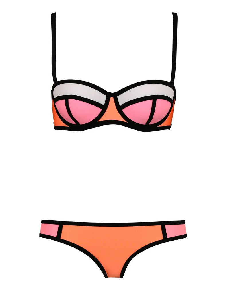 Women's Neoprene Colorblock Push-Up Bikini Set