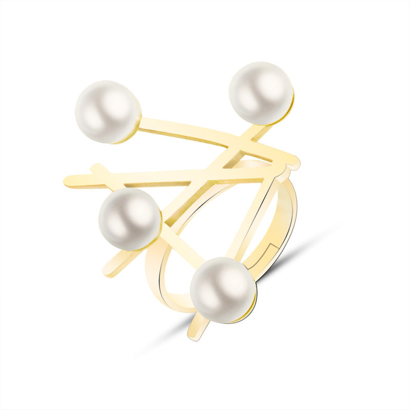 Cross Symbol Pearl Fashion Ring in Magazine Style