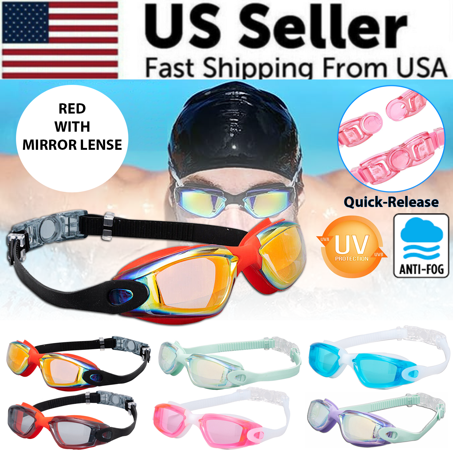 Anti-Fog UV Mirrored Swimming Goggles