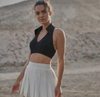 Women's Sleeveless Zip-Detail V-Neck Crop Top
