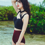 Retro Black Bustier High-Waist Bikini Set