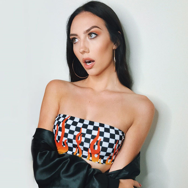 Flame Checkered One-Piece Bustier for Girls