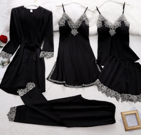 Lace Trim Velvet Long Sleeve Sleepwear Set for Women