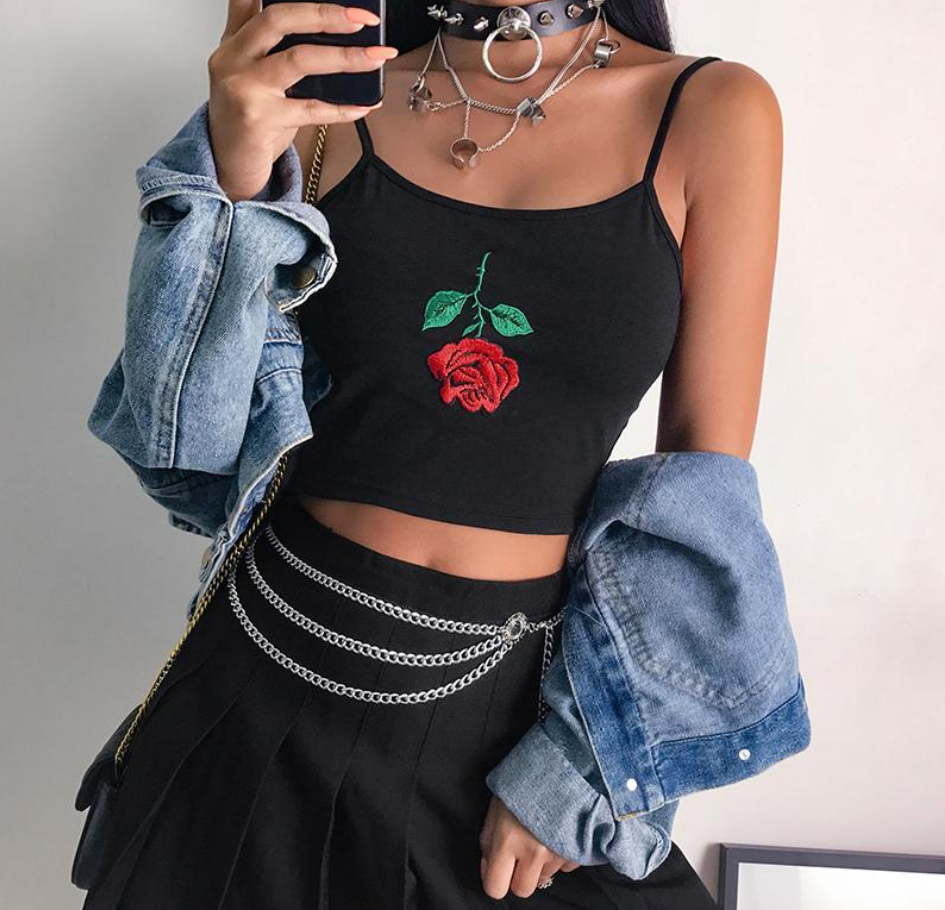 Embroidered Rose Crop Top Vest for Women