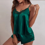 Plus Size Satin Pajamas Cami Shorts Set for Women