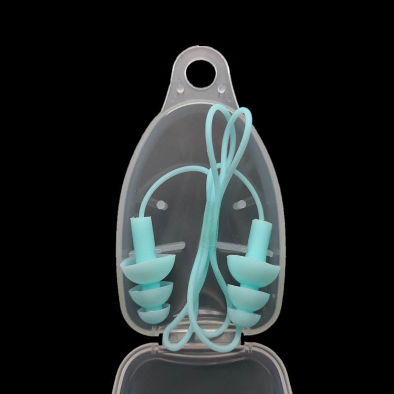 Corded Silicone Swimming Earplugs with Case