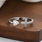 Cross Heart Adjustable Ring with Rhinestones (Fashion)