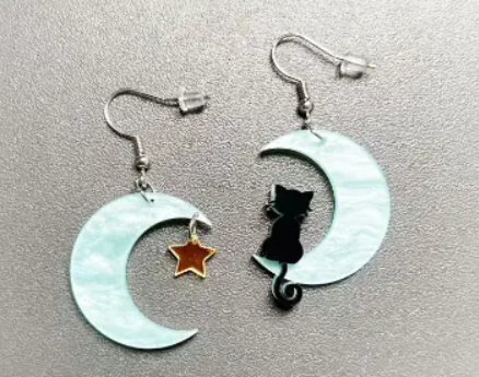 Cat and Moon Star Earrings for Girls - Wholesale Fashion