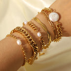 Gold Plated Shell OT Buckle Cross Bracelet Cuban Chain