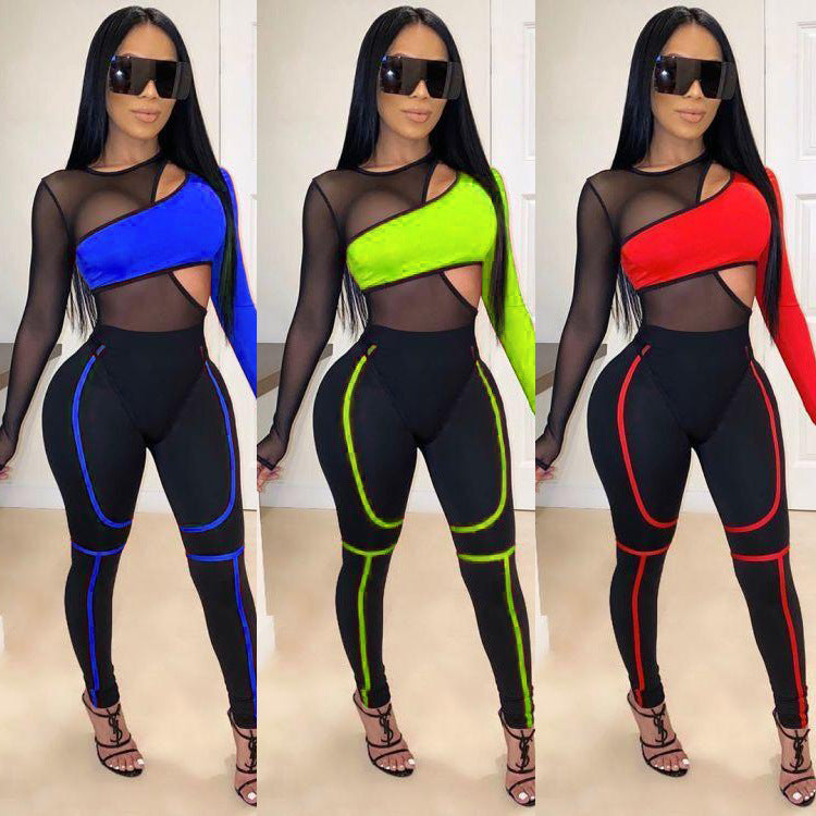 Women's Mesh Crop Top and Leggings Set