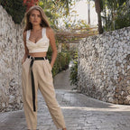Summer Women's V-Neck Ruched Crop Top with Straps