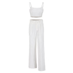2023 Summer Women's Cotton Linen Tank Top & Wide Leg Pants Set