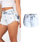 High-Waisted Light Wash Distressed Denim Shorts for Women