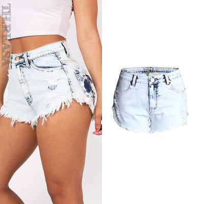 High-Waisted Light Wash Distressed Denim Shorts for Women