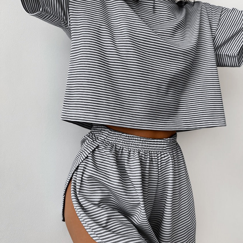 Women's Striped Knit Pajama Shorts Set