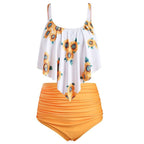 Sunflower Ruffle High-Waist Tankini Set