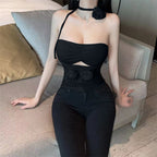 Hollow Flower Neckband Sexy Open Back Tube Top