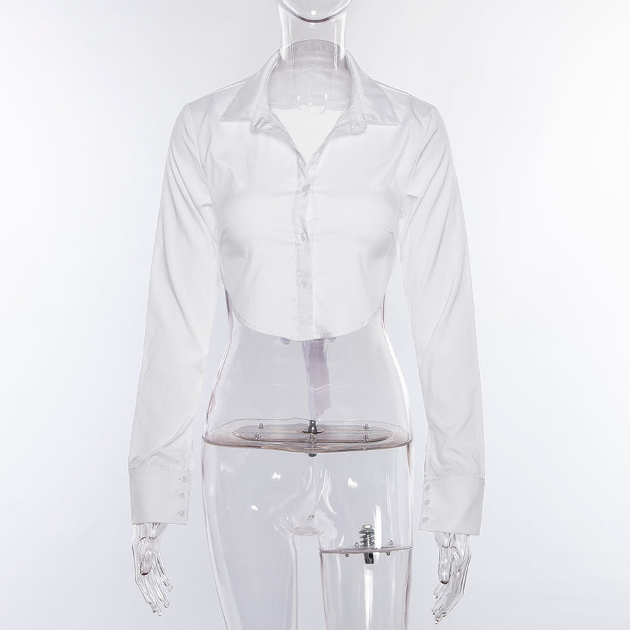 Fashionable Women's Button-Up Cropped Top with V-Neck