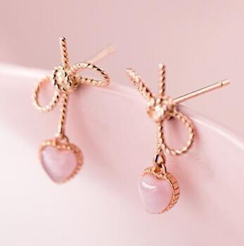 Coquette Earrings in Silver with Pink Cat Eye (Pair) | Jewelry