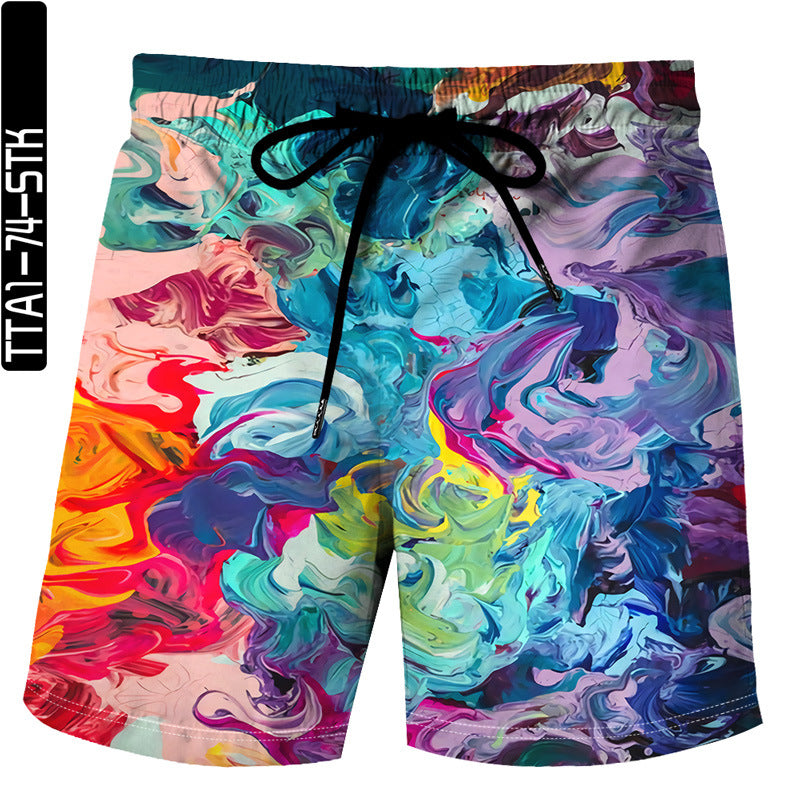 Men's Colorful Handprint Print Swim Trunks