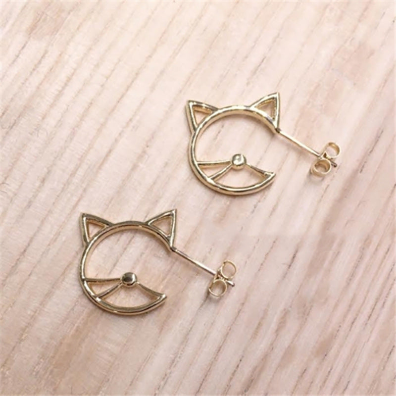 Japanese Style Luxury Silver Cat Earrings