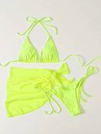 Women's Three-Piece Triangle Bikini Set with Sarong