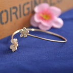 Korean Style Daisy Open Bangle with Cat's Eye Stones