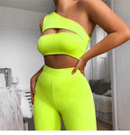Nibber 2019 Women's One-Shoulder Crop Tee and Shorts Set