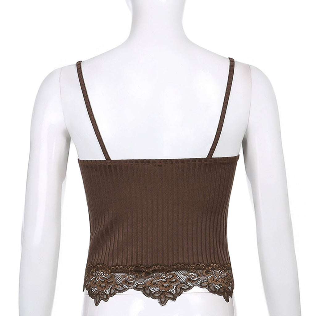 Lace Cut Y2K E-Girls Fairy Style Rib Knit Tank Top