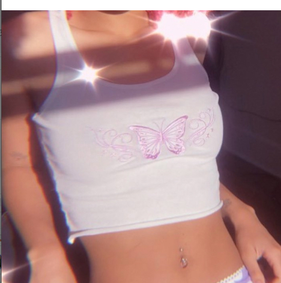 Embroidered Butterfly Sexy Tank Top for Women