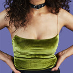Velvet Short Strapless Green Tank Top for Women