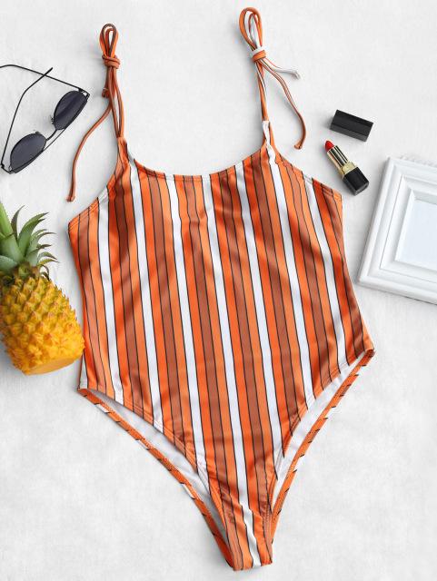 Women's Striped Backless One-Piece Swimsuit