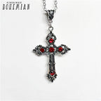 Large Silver Baroque Christian Cross Necklace with Crystals | Christian Jewelry