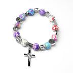 Colored Polymer Clay Cross Rosary Bracelet | Christian Jewelry