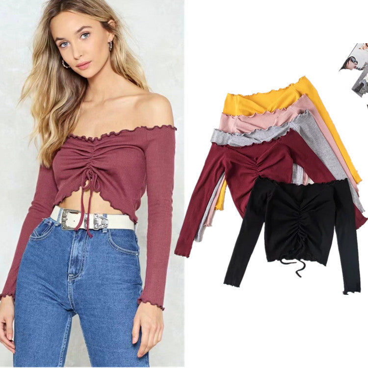 Long Sleeve Crop Top with Ruching and Off-Shoulder Design