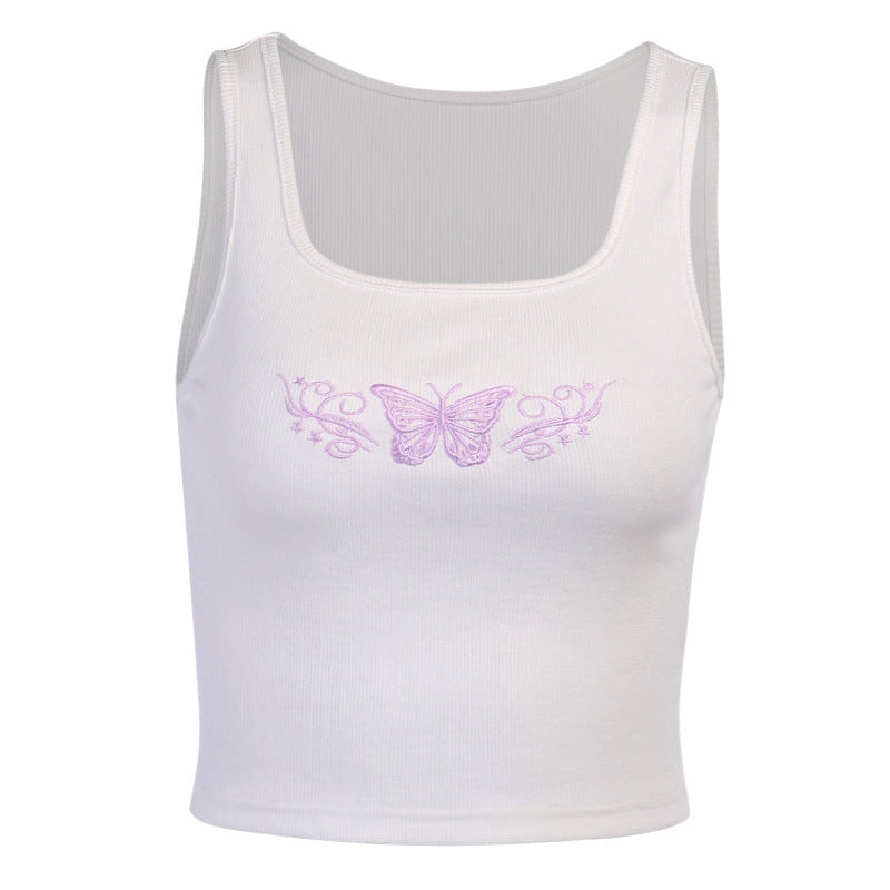 Embroidered Butterfly Sexy Tank Top for Women